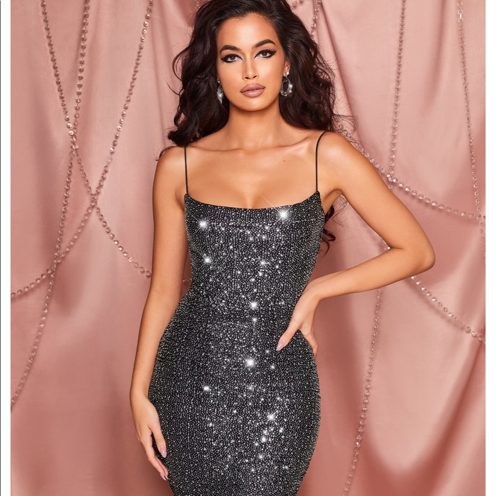 Black Midi Embellished Bodycon Dress